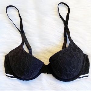 VS LINED DEMI BRA BLACK LACE WITH LOGO BAND 34C